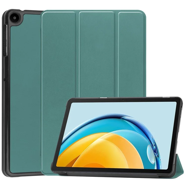 For Huawei MatePad SE 10.4-inch Tri-fold Stand PU Leather Case Auto Wake / Sleep Tablet Protective Cover - Blackish Green
