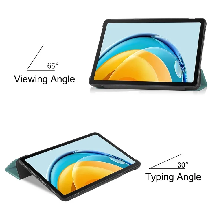 For Huawei MatePad SE 10.4-inch Tri-fold Stand PU Leather Case Auto Wake / Sleep Tablet Protective Cover - Blackish Green