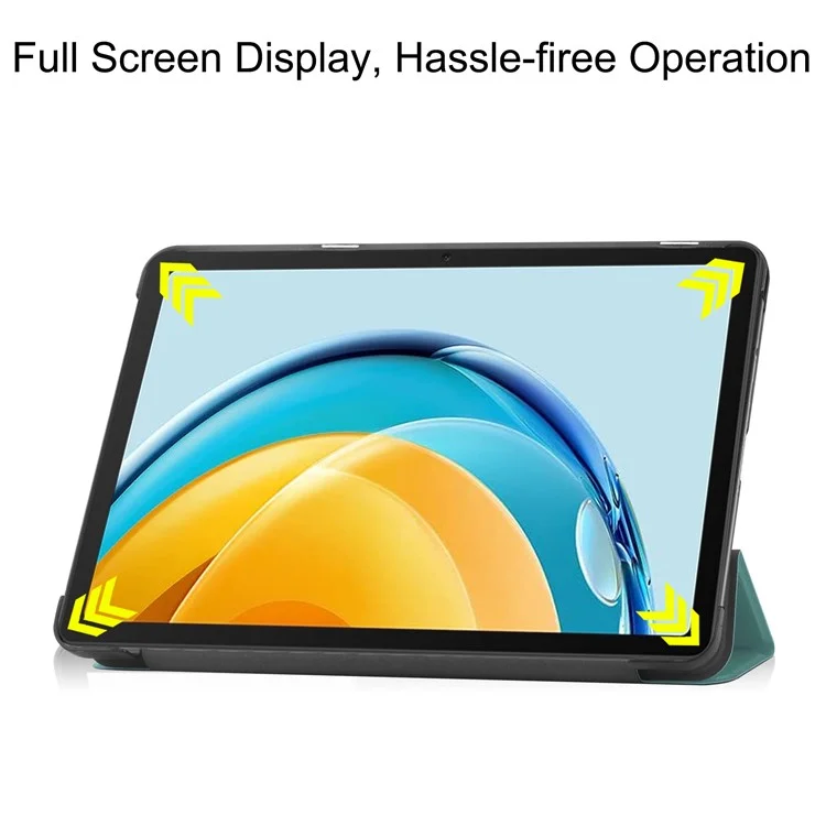 For Huawei MatePad SE 10.4-inch Tri-fold Stand PU Leather Case Auto Wake / Sleep Tablet Protective Cover - Blackish Green