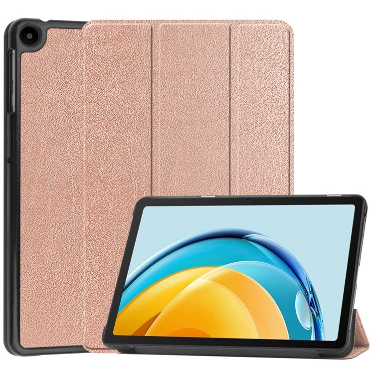For Huawei MatePad SE 10.4-inch Tri-fold Stand PU Leather Case Auto Wake / Sleep Tablet Protective Cover - Rose Gold