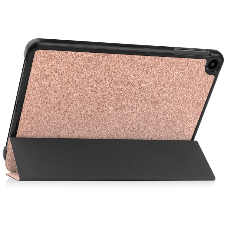 For Huawei MatePad SE 10.4-inch Tri-fold Stand PU Leather Case Auto Wake / Sleep Tablet Protective Cover - Rose Gold