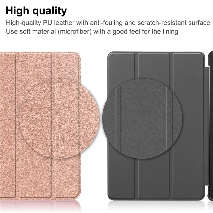 For Huawei MatePad SE 10.4-inch Tri-fold Stand PU Leather Case Auto Wake / Sleep Tablet Protective Cover - Rose Gold