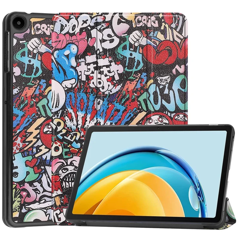Per Huawei MatePad SE 10.4 pollici Trifold Stand Auto Sleep / Wake Tablet Cover Pattern Printing PU Leather Folio Anti-scratch Tablet Case - Graffiti
