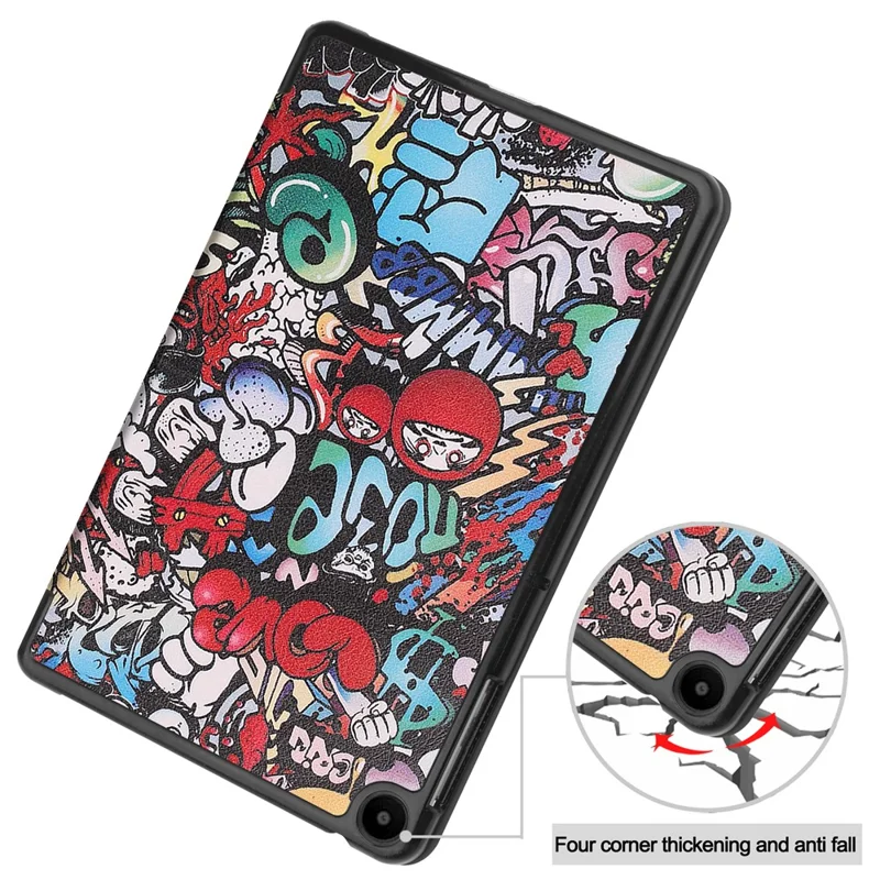 Per Huawei MatePad SE 10.4 pollici Trifold Stand Auto Sleep / Wake Tablet Cover Pattern Printing PU Leather Folio Anti-scratch Tablet Case - Graffiti