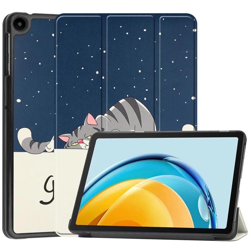 Per Huawei MatePad SE 10.4 pollici Trifold Stand Auto Sleep / Wake Tablet Cover Pattern Printing PU Leather Folio Anti-scratch Tablet Case - Gatto