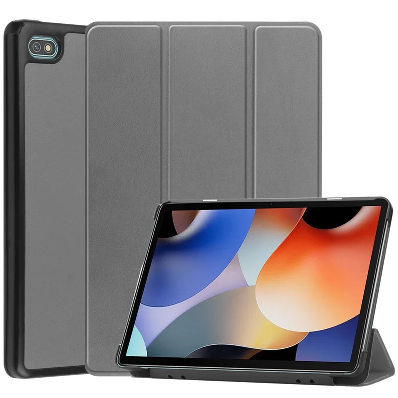 For Blackview Oscal Pad 10 Tri-fold PU Leather Tablet Case Stand Auto Wake / Sleep Anti-scratch Tablet Cover - Grey