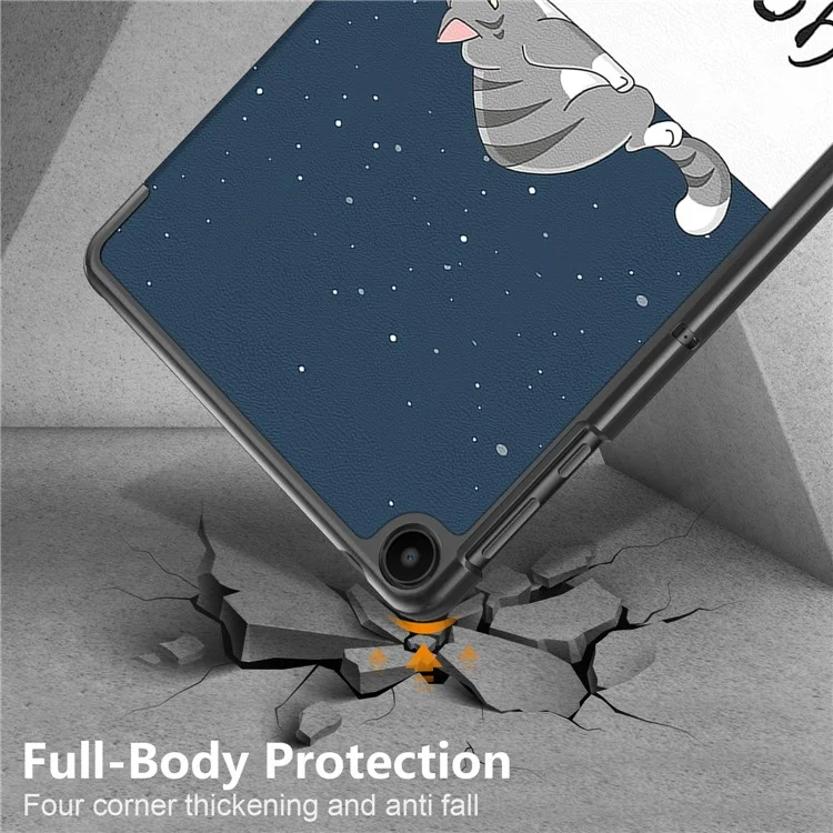 Capa de Couro PU para Huawei MatePad SE 10.4 polegadas, Capa de Tablet com Suporte Dobrável Triplo e Impressão de Padrão - Gato