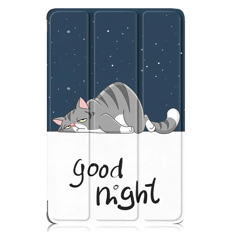 Capa de Couro PU para Huawei MatePad SE 10.4 polegadas, Capa de Tablet com Suporte Dobrável Triplo e Impressão de Padrão - Gato