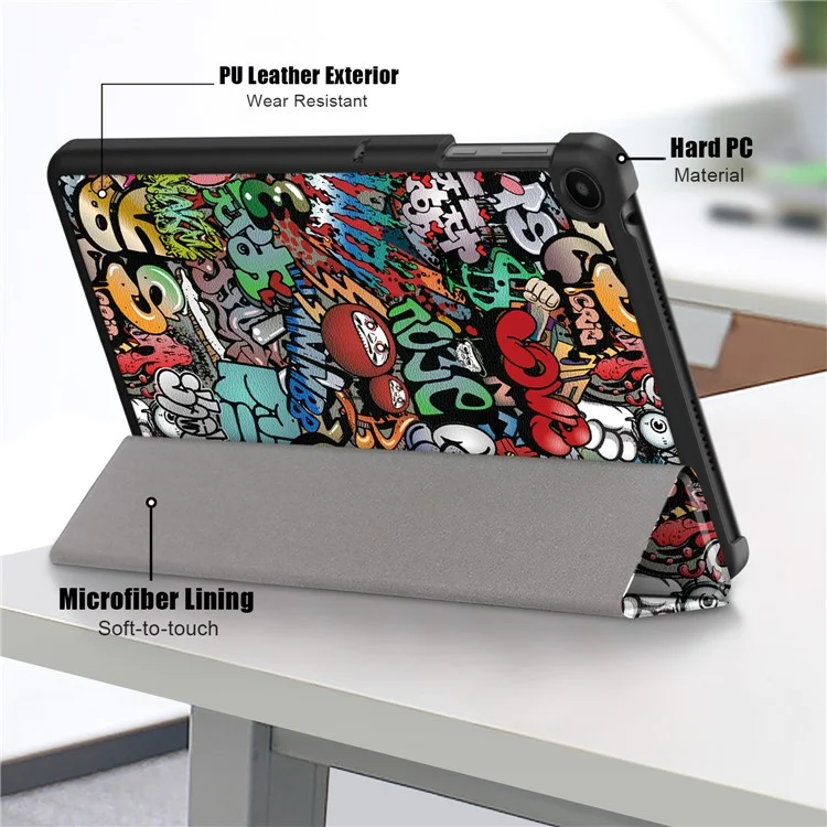 PU Leather Case for Huawei MatePad SE 10.4-inch, Pattern Printing Tri-fold Stand Tablet Cover - Graffiti