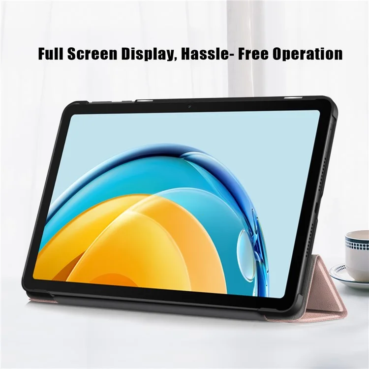Per Huawei MatePad SE 10.4-inch Custodia in Pelle PU Tablet Supporto Pieghevole Tri-fold Anti-caduta Custodia per Tablet - Oro Rosa