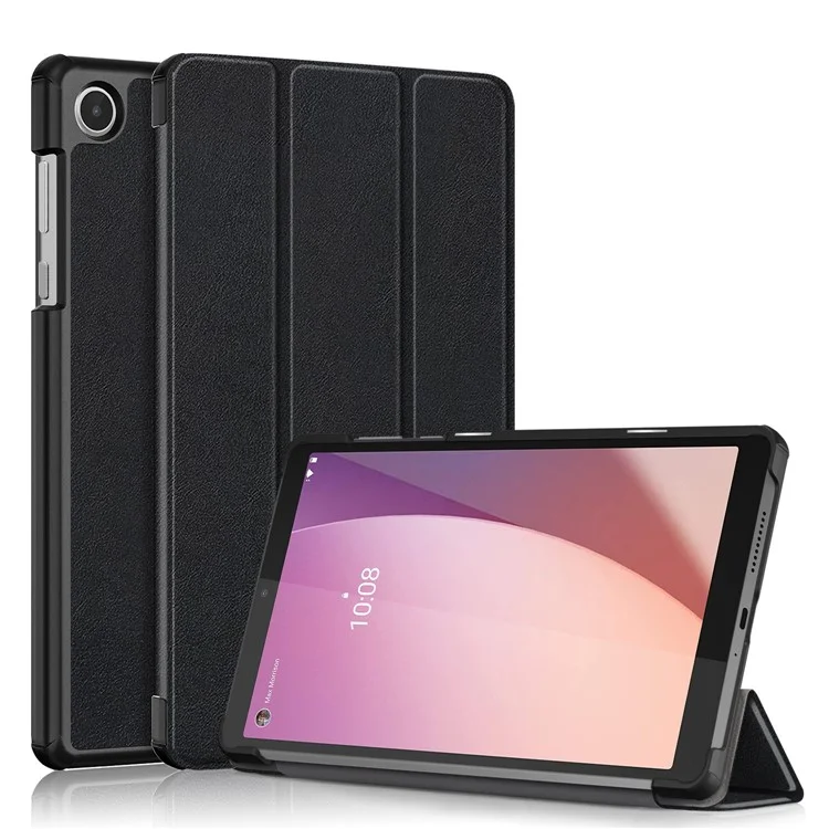 Para Lenovo Tab M8 (4ª geração) 2024 TB-301XU / M8 (4ª geração) 2023 TB-300FU Tri-Fold Stand Solid Color PU Leather Tablet Cover - Preto