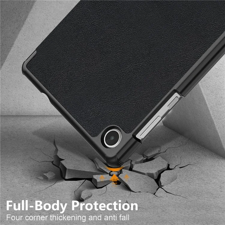 Para Lenovo Tab M8 (4ª geração) 2024 TB-301XU / M8 (4ª geração) 2023 TB-300FU Tri-Fold Stand Solid Color PU Leather Tablet Cover - Preto