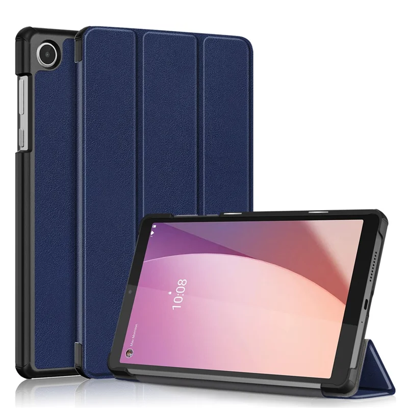 For Lenovo Tab M8 (4th Gen) 2024 TB-301XU / M8 (4th Gen) 2023 TB-300FU Tri-Fold Stand Solid Color PU Leather Tablet Cover - Dark Blue