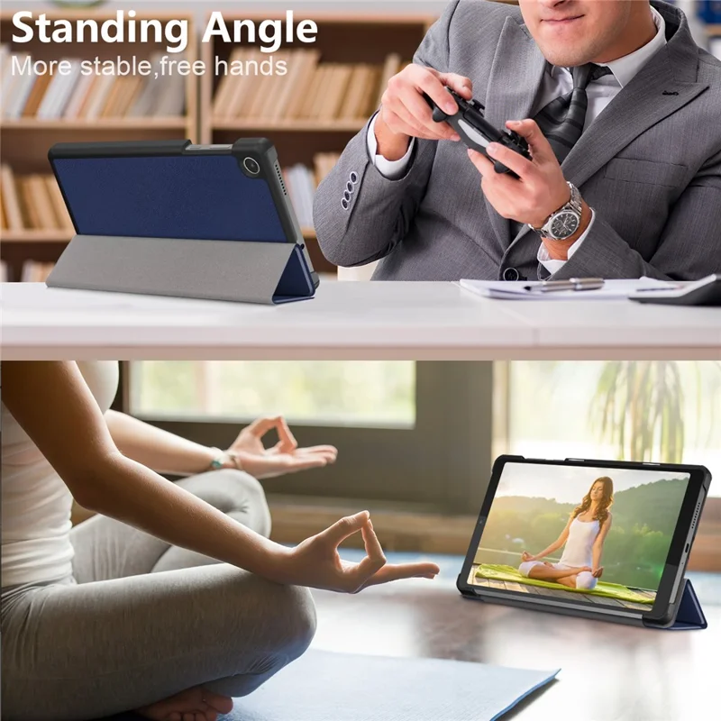 For Lenovo Tab M8 (4th Gen) 2024 TB-301XU / M8 (4th Gen) 2023 TB-300FU Tri-Fold Stand Solid Color PU Leather Tablet Cover - Dark Blue