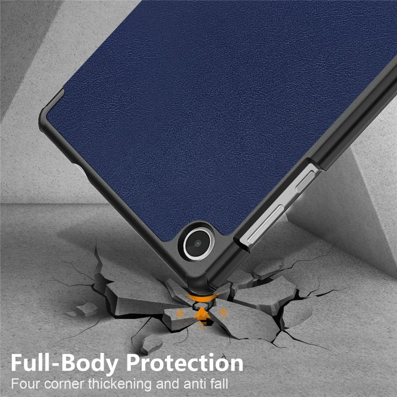 For Lenovo Tab M8 (4th Gen) 2024 TB-301XU / M8 (4th Gen) 2023 TB-300FU Tri-Fold Stand Solid Color PU Leather Tablet Cover - Dark Blue