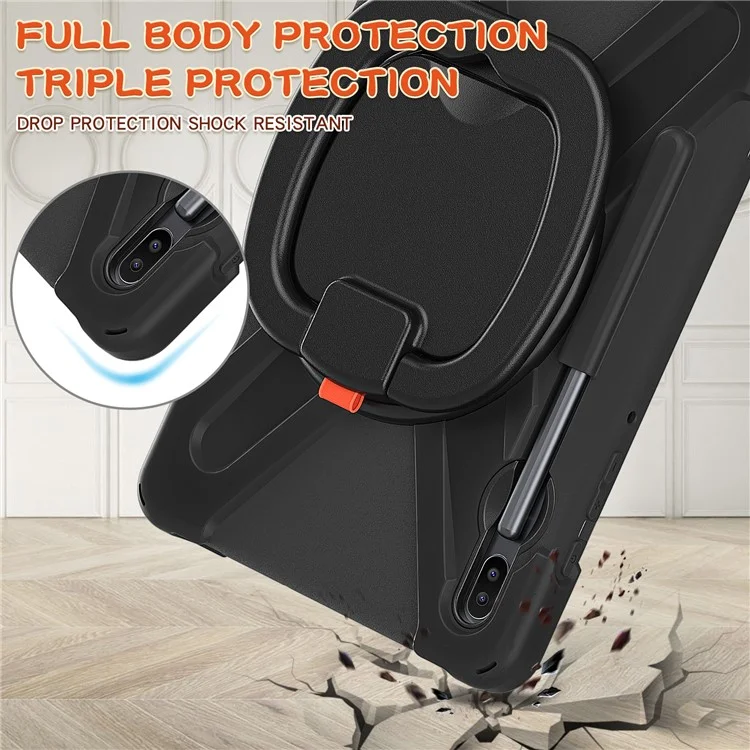 Case de Tableta de Parada de Patada Giratoria Para Samsung Galaxy Tab S6 T860, PC + Cubierta de Tableta Con Correa Para la Mano de Silicona Con Correa Para el Hombro