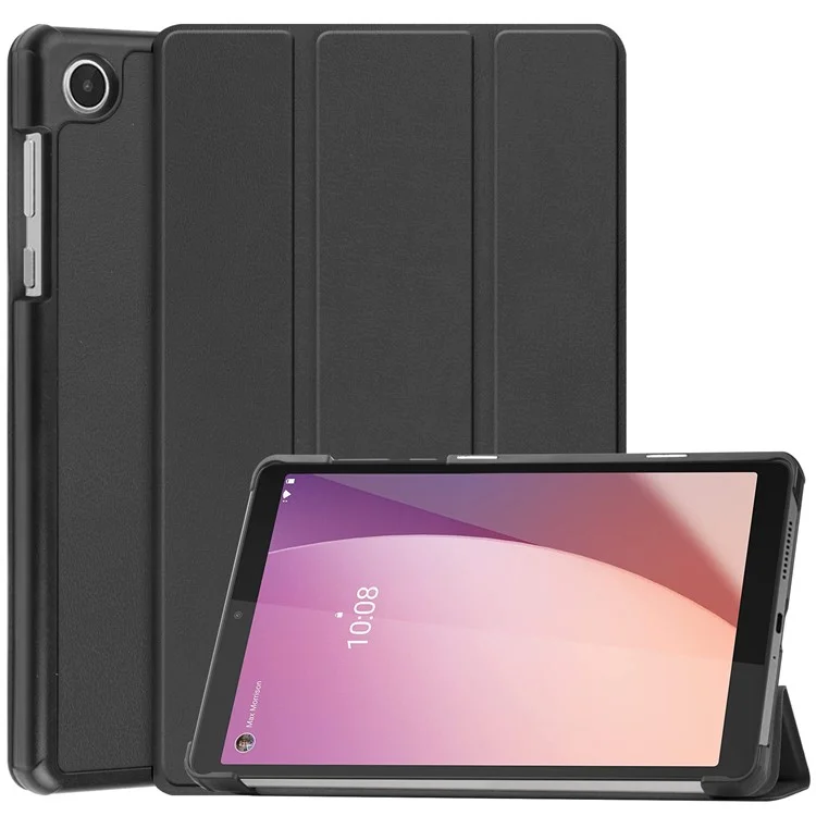 Capa de Tablet de Couro PU para Lenovo Tab M8 (4ª Geração) 2024 TB-301XU / M8 (4ª Geração) 2023 TB-300FU, Suporte Dobrável Tríplo, Capa Protetora de Tablet - Preta
