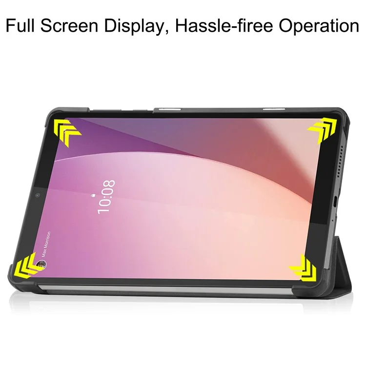 Capa de Tablet de Couro PU para Lenovo Tab M8 (4ª Geração) 2024 TB-301XU / M8 (4ª Geração) 2023 TB-300FU, Suporte Dobrável Tríplo, Capa Protetora de Tablet - Preta