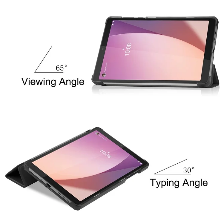 Capa de Tablet de Couro PU para Lenovo Tab M8 (4ª Geração) 2024 TB-301XU / M8 (4ª Geração) 2023 TB-300FU, Suporte Dobrável Tríplo, Capa Protetora de Tablet - Preta