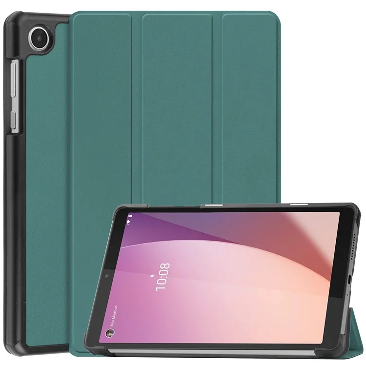 PU Leather Tablet Case for Lenovo Tab M8 (4th Gen) 2024 TB-301XU / M8 (4th Gen) 2023 TB-300FU Tri-Fold Stand Protective Tablet Cover - Blackish Green