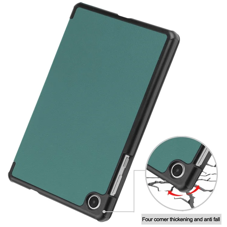 PU Leather Tablet Case for Lenovo Tab M8 (4th Gen) 2024 TB-301XU / M8 (4th Gen) 2023 TB-300FU Tri-Fold Stand Protective Tablet Cover - Blackish Green
