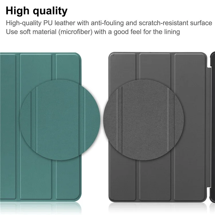 PU Leather Tablet Case for Lenovo Tab M8 (4th Gen) 2024 TB-301XU / M8 (4th Gen) 2023 TB-300FU Tri-Fold Stand Protective Tablet Cover - Blackish Green