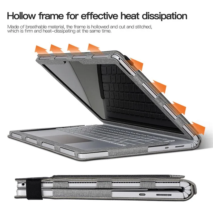 Para Microsoft Surface Book 1 / 2 / 3 de 15 pulgadas Estuche de protección resistente a arañazos con soporte desmontable de cuero - Negro / Gris