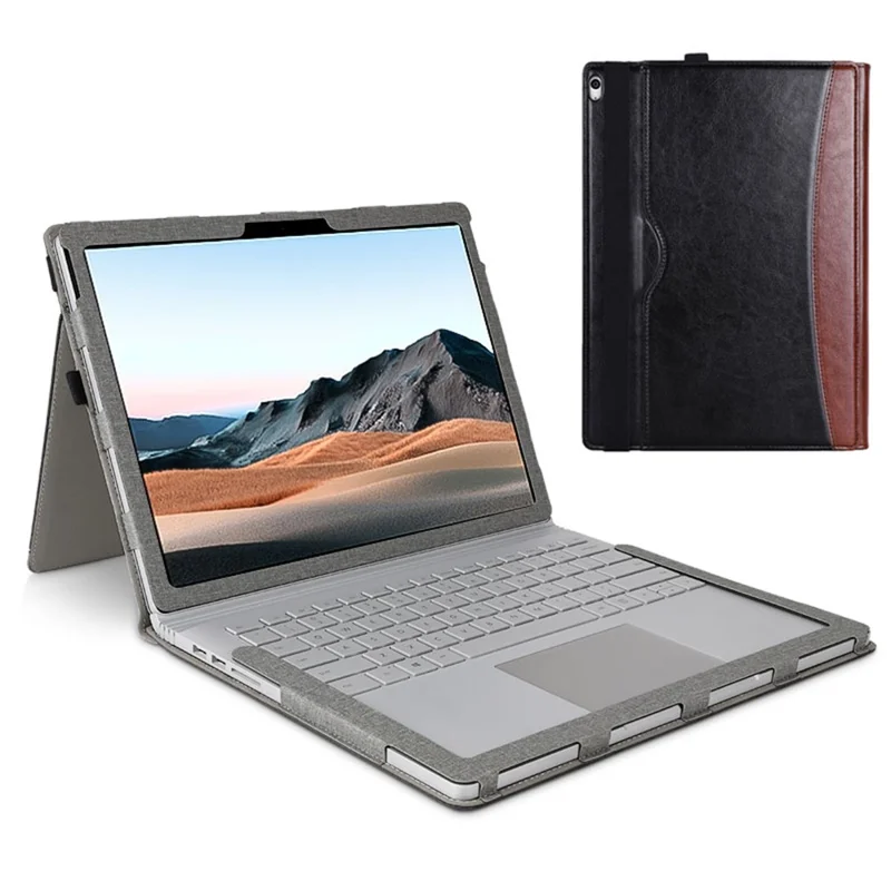 For Microsoft Surface Book 1 / 2 / 3 15 inch Protective Case Anti-Scratch Detachable Leather Case with Stand - Black  /  Brown