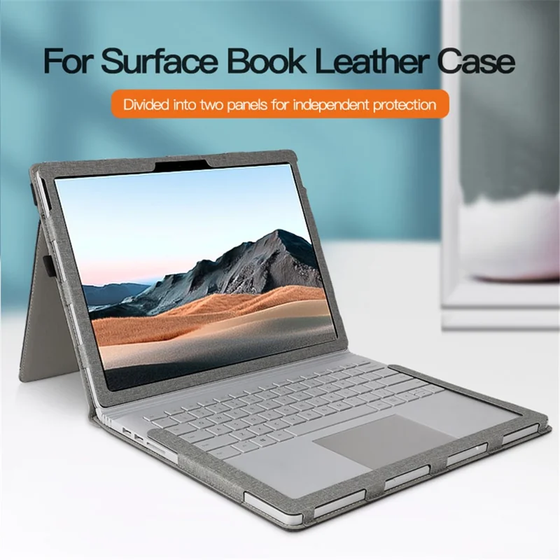 For Microsoft Surface Book 1 / 2 / 3 15 inch Protective Case Anti-Scratch Detachable Leather Case with Stand - Black  /  Brown