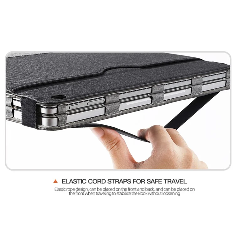 Для Microsoft Surface Book 1 / 2 / 3 13,5-дюймовый деловой кожаный чехол Shockproof Carry Case с съемной подставкой - Черный / Серый