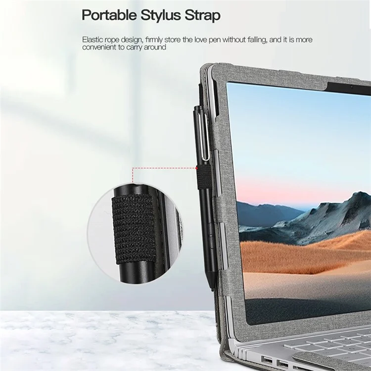 Для Microsoft Surface Book 1 / 2 / 3 13,5-дюймовый деловой кожаный чехол Shockproof Carry Case с съемной подставкой - Черный / Серый