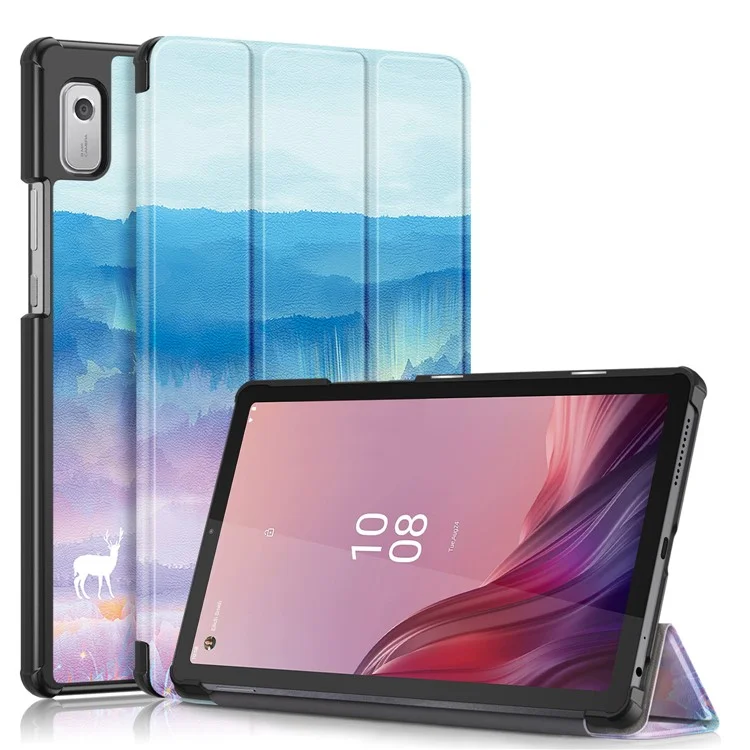 Чехол из натуральной кожи для планшета Lenovo Tab M9 TB-310FU, чехол с трехстворчатой подставкой с принтом и автоматическим режимом пробуждения/сна - Fantasy Deer