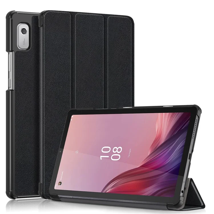 Tri-Fold-Ständer-Tabletthülle für Lenovo Tab M9 TB-310FU, Auto-Wake/Sleep PU-Leder-Tablethülle - Schwarz