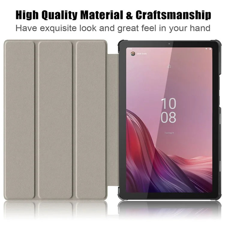 Tri-Fold-Ständer-Tabletthülle für Lenovo Tab M9 TB-310FU, Auto-Wake/Sleep PU-Leder-Tablethülle - Schwarz