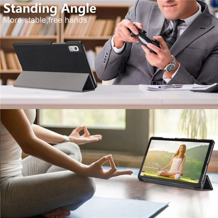 Tri-Fold-Ständer-Tabletthülle für Lenovo Tab M9 TB-310FU, Auto-Wake/Sleep PU-Leder-Tablethülle - Schwarz