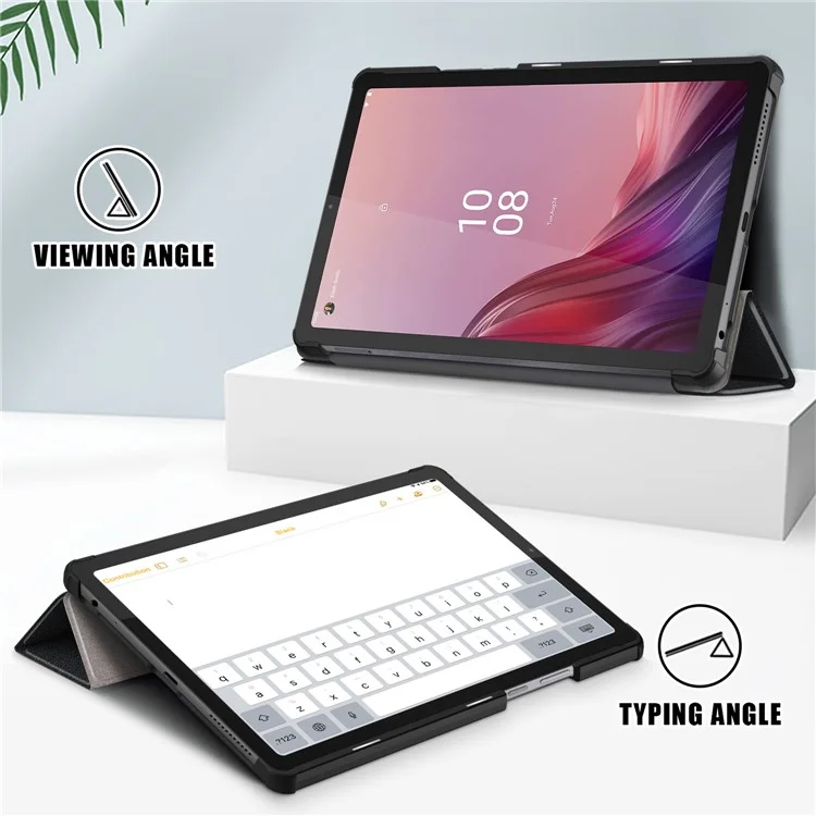 Tri-Fold-Ständer-Tabletthülle für Lenovo Tab M9 TB-310FU, Auto-Wake/Sleep PU-Leder-Tablethülle - Schwarz