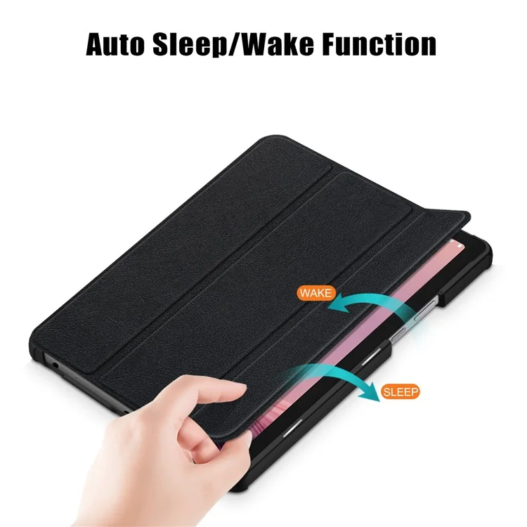 Tri-Fold-Ständer-Tabletthülle für Lenovo Tab M9 TB-310FU, Auto-Wake/Sleep PU-Leder-Tablethülle - Schwarz