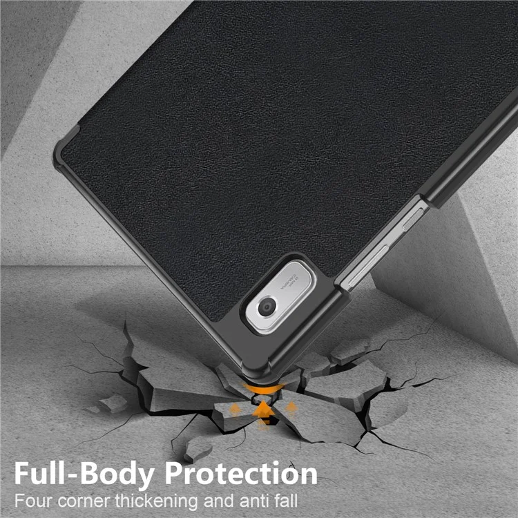 Tri-Fold-Ständer-Tabletthülle für Lenovo Tab M9 TB-310FU, Auto-Wake/Sleep PU-Leder-Tablethülle - Schwarz