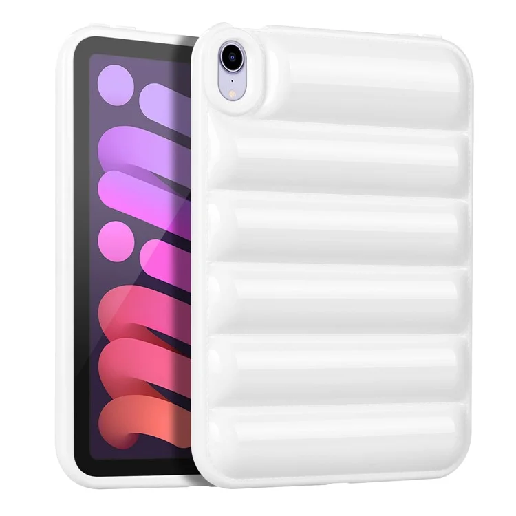 For iPad mini (2021) Candy Color Down Jacket Shockproof Back Case Soft TPU Tablet Cover - White