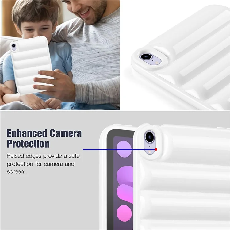 For iPad mini (2021) Candy Color Down Jacket Shockproof Back Case Soft TPU Tablet Cover - White