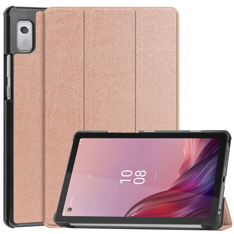 For Lenovo Tab M9 TB-310FU Anti-scratch PU Leather Tablet Case Tri-fold Stand Protective Cover - Rose Gold