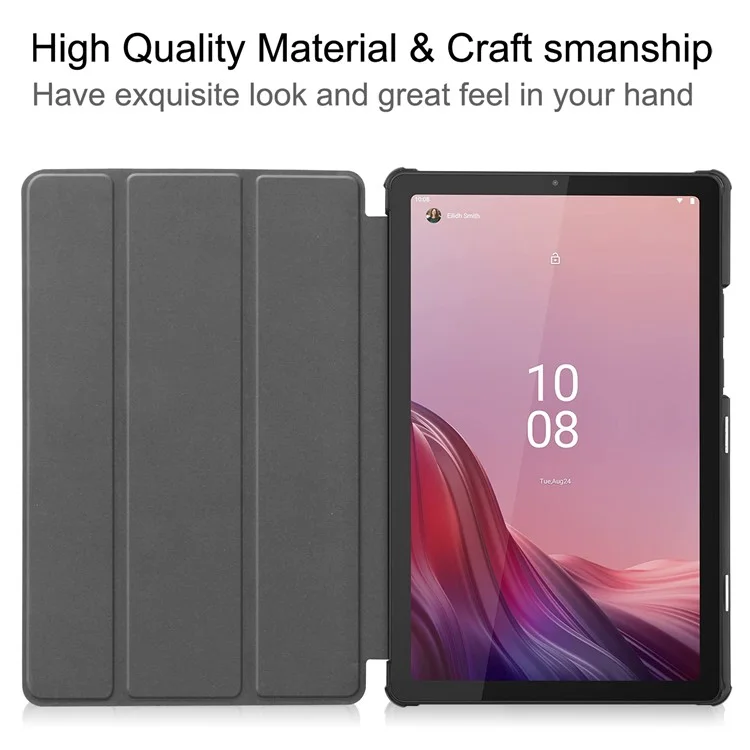 Чехол-подставка для планшетов Lenovo Tab M9 с трехсекционной конструкцией, печатным рисунком, из искусственной кожи ПУ и поликарбоната - Кот