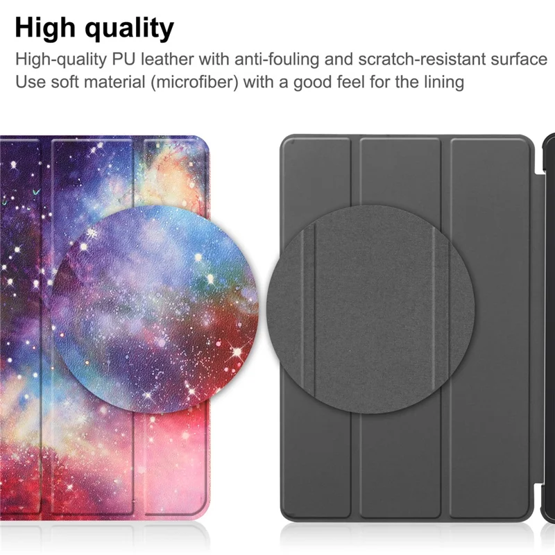 غطاء لوحي ثلاثي الطي مع حامل لجهاز Lenovo Tab M9 بطباعة زخارف من جلد البولي يوريثان + غطاء واقٍ من البولي كربونات - سماء مرصعة بالنجوم