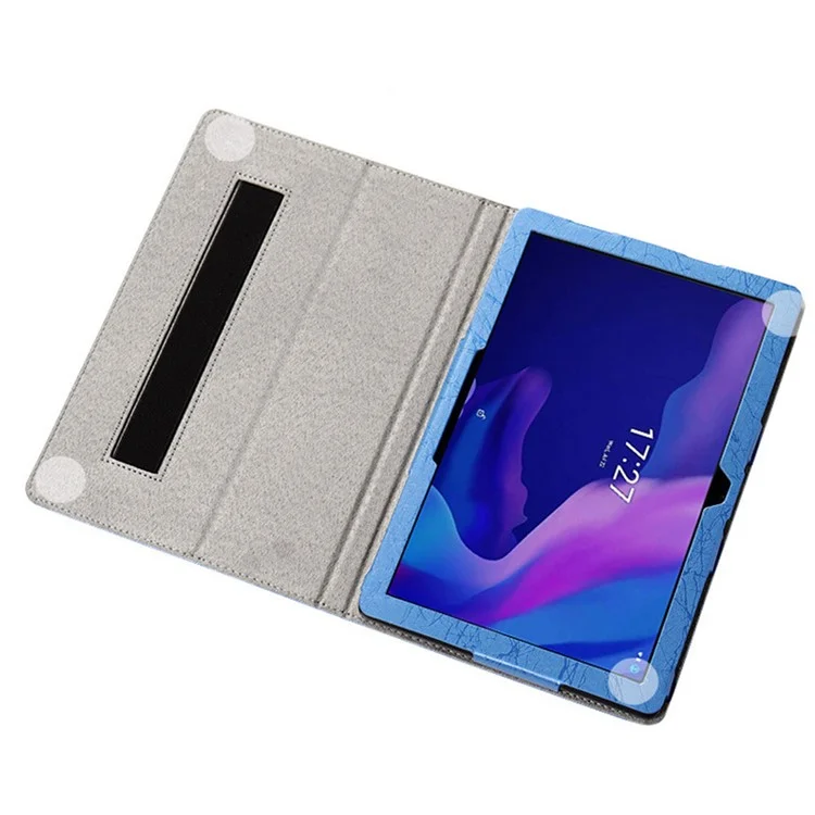 PU Leather Tablet Stand Case for TCL Tab 10L Imprinted Flower Pattern Protective Tablet Cover - Blue