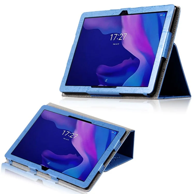 PU Leather Tablet Stand Case for TCL Tab 10L Imprinted Flower Pattern Protective Tablet Cover - Blue