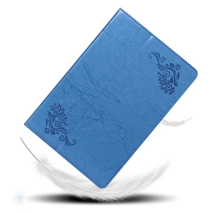 PU Leather Tablet Stand Case for TCL Tab 10L Imprinted Flower Pattern Protective Tablet Cover - Blue