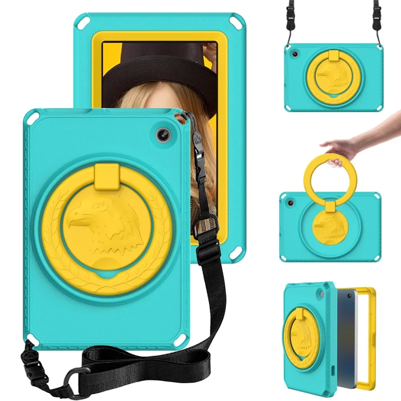 For Amazon Fire 7 (2022) Protective EVA Case with Shoulder Strap, Waterproof Screen Film - Light Green