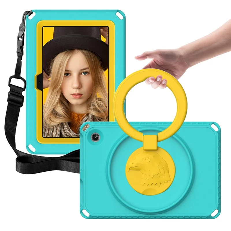 For Amazon Fire 7 (2022) Protective EVA Case with Shoulder Strap, Waterproof Screen Film - Light Green