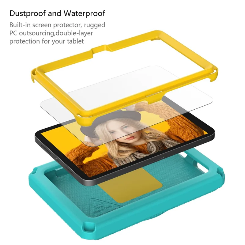 For Amazon Fire 7 (2022) Protective EVA Case with Shoulder Strap, Waterproof Screen Film - Light Green