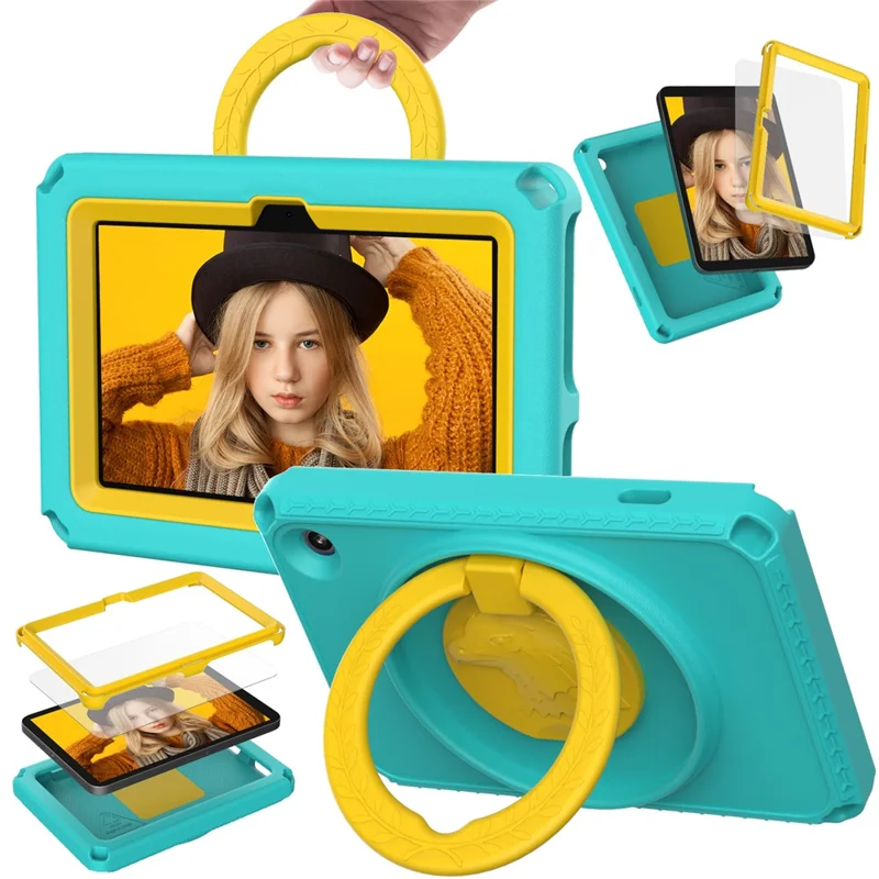 For Amazon Fire 7 (2022) Protective EVA Case with Shoulder Strap, Waterproof Screen Film - Light Green